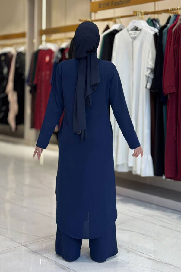 Düğmeli Cepli Tunik ve Pantolon İkili Takım 8682 Lacivert - 2