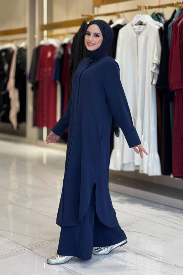 Düğmeli Cepli Tunik ve Pantolon İkili Takım 8682 Lacivert - 3