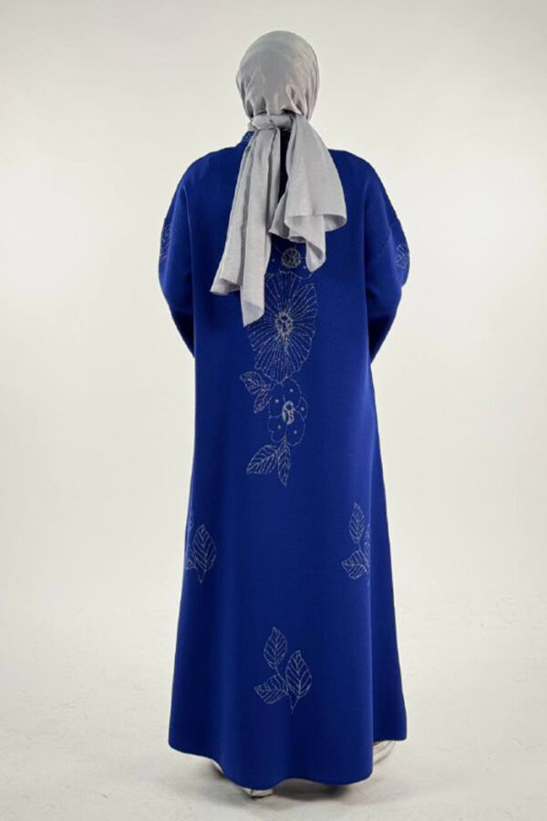 Düğmeli Çiçek Desenli Triko Hırka 18310 Saks - 2