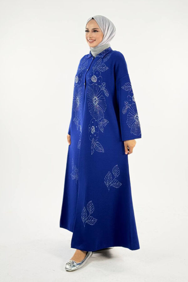 Düğmeli Çiçek Desenli Triko Hırka 18310 Saks - 3