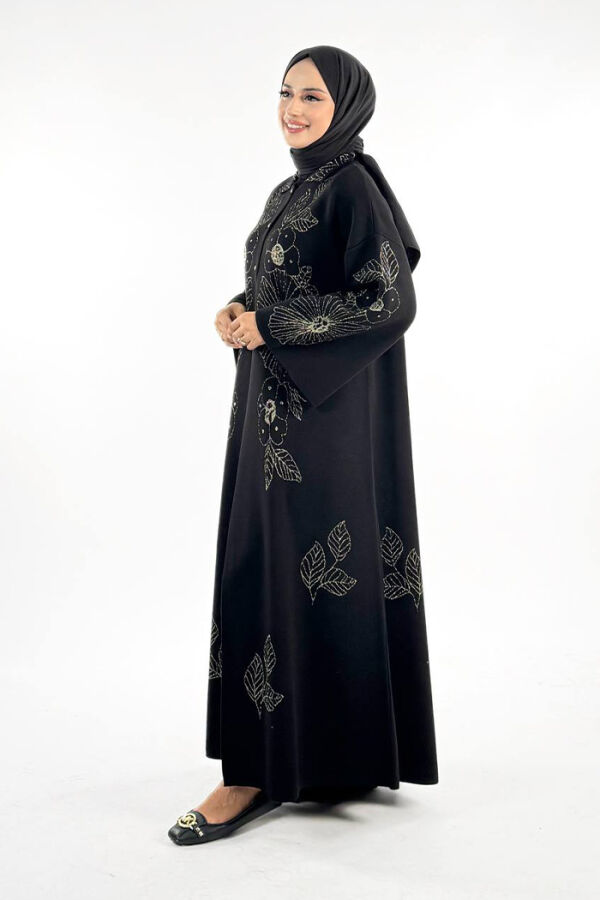 Düğmeli Çiçek Desenli Triko Hırka 18310 Siyah-Gold - 3