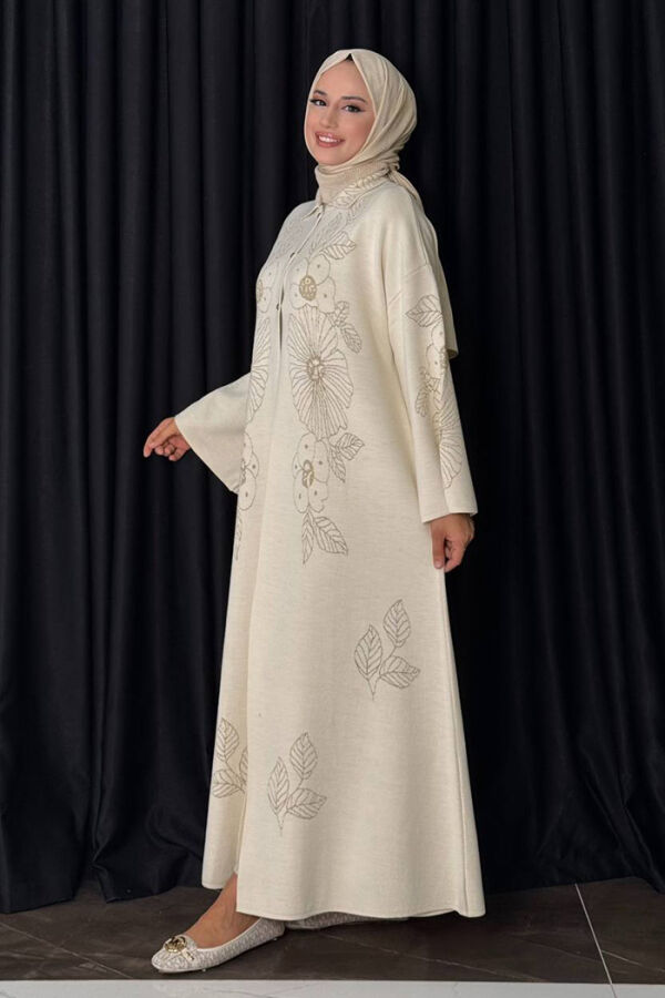 Düğmeli Çiçek Desenli Triko Hırka 18310 Taş - 3