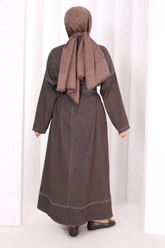 Düğmeli Denim Elbise 7070 Kahverengi - 4