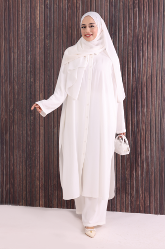 Düğmeli İkili Takım 6057 Ekru - Bym Fashion