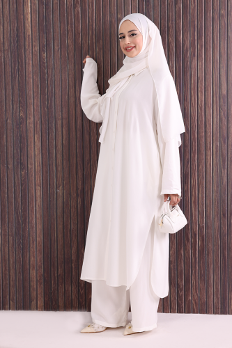 Düğmeli İkili Takım 6057 Ekru - 2