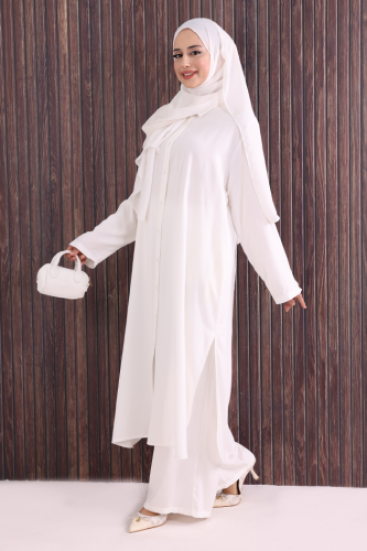 Düğmeli İkili Takım 6057 Ekru - 3