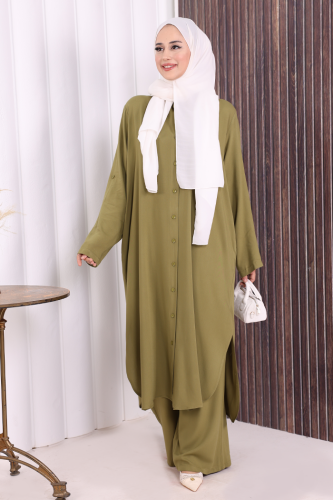 Düğmeli İkili Takım 6057 Haki - Bym Fashion