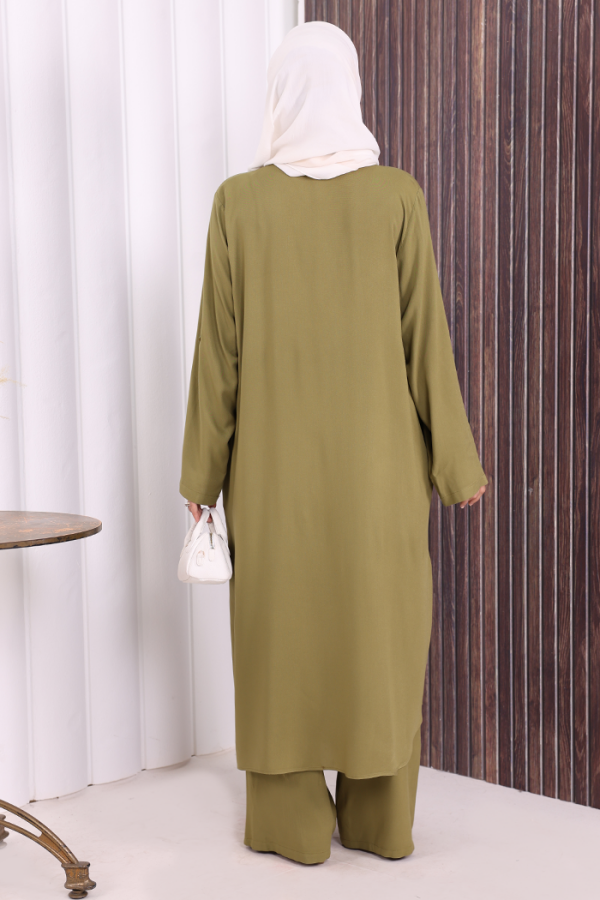 Düğmeli İkili Takım 6057 Haki - 4