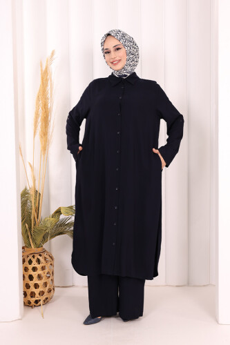 Hac Umre Düğmeli İkili Takım 6057 Lacivert - 2