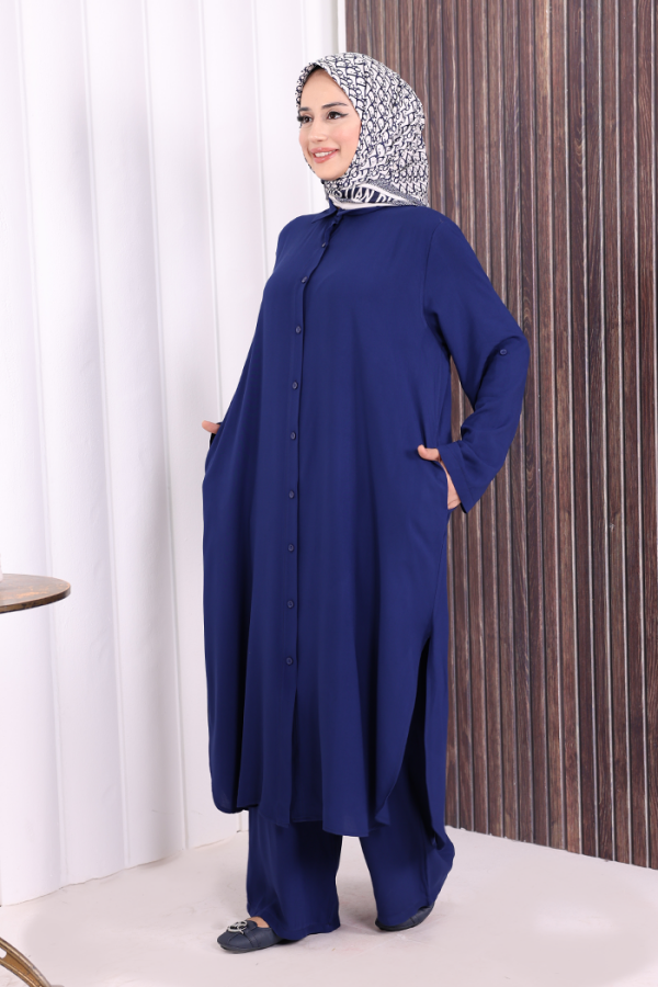 Düğmeli İkili Takım 6057 Lacivert - 4