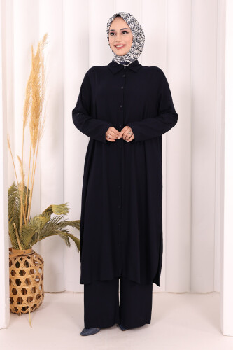 Hac Umre Düğmeli İkili Takım 6057 Lacivert