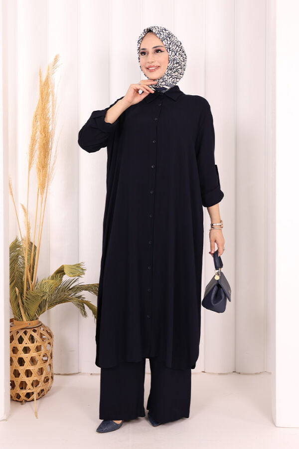 Hac Umre Düğmeli İkili Takım 6057 Lacivert - 3