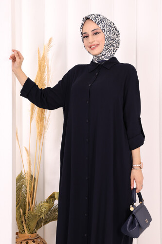 Hac Umre Düğmeli İkili Takım 6057 Lacivert - 4