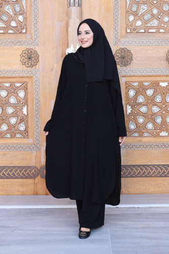 Düğmeli İkili Takım 6057 Siyah - Bym Fashion