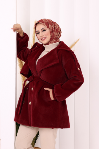 Düğmeli Kaban 70059 Bordo - 5