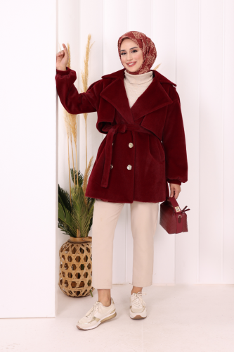 Düğmeli Kaban 70059 Bordo