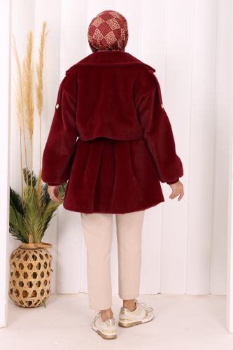 Düğmeli Kaban 70059 Bordo - 4