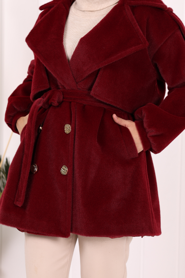 Düğmeli Kaban 70059 Bordo - 6
