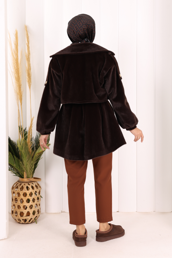 Düğmeli Kaban 70059 Kahverengi - 5