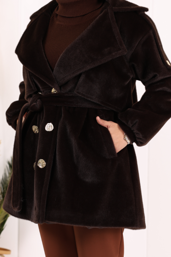 Düğmeli Kaban 70059 Kahverengi - 7