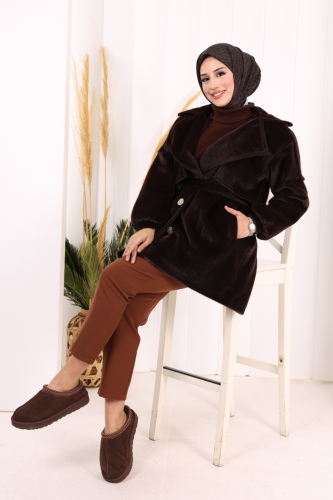Düğmeli Kaban 70059 Kahverengi - 4