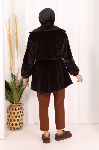 Düğmeli Kaban 70059 Kahverengi - 5