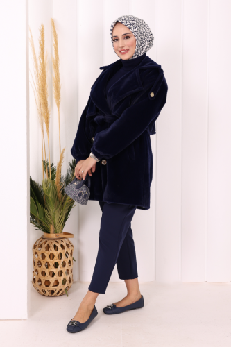 Düğmeli Kaban 70059 Lacivert - 3