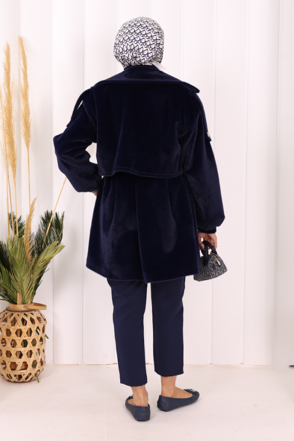 Düğmeli Kaban 70059 Lacivert - 4
