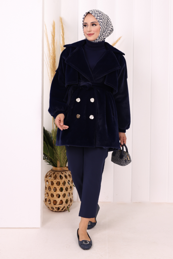 Düğmeli Kaban 70059 Lacivert - 1