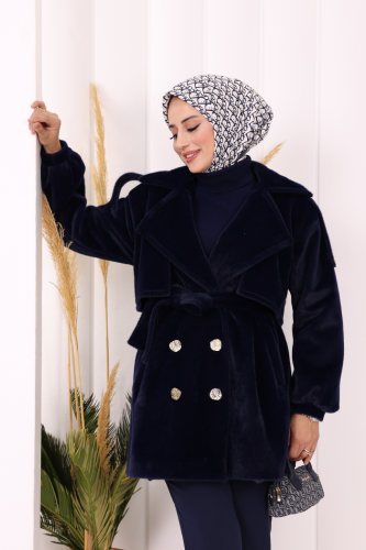 Düğmeli Kaban 70059 Lacivert - 5
