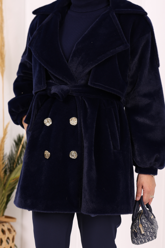 Düğmeli Kaban 70059 Lacivert - 6