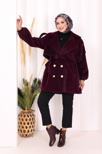 Düğmeli Kaban 70059 Mor - Bym Fashion