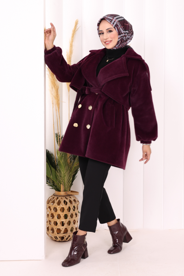 Düğmeli Kaban 70059 Mor - 3