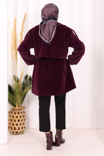 Düğmeli Kaban 70059 Mor - 4