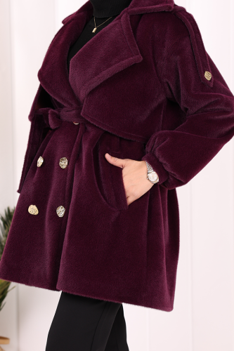 Düğmeli Kaban 70059 Mor - 6