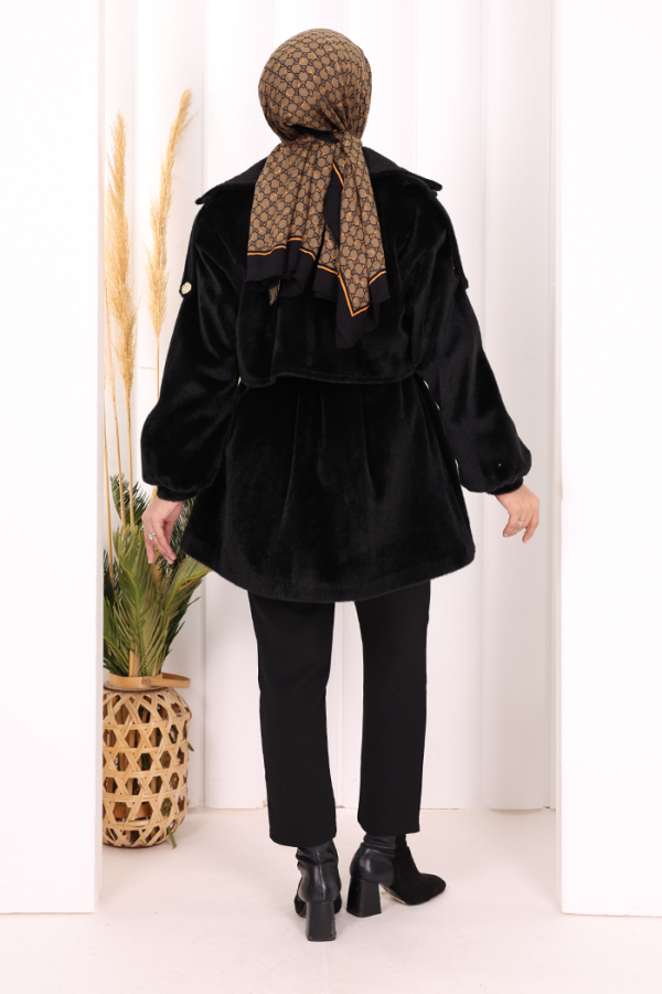 Düğmeli Kaban 70059 Siyah - 4