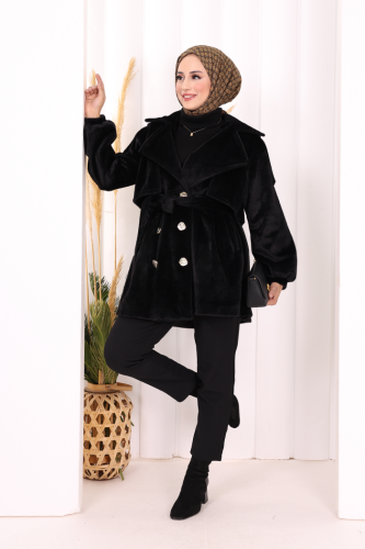 Düğmeli Kaban 70059 Siyah - 2