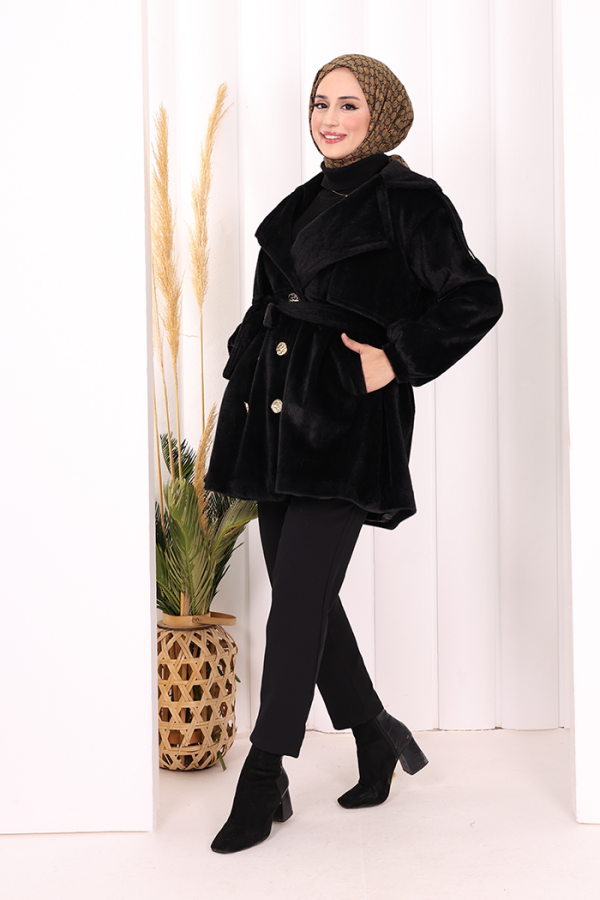 Düğmeli Kaban 70059 Siyah - 3
