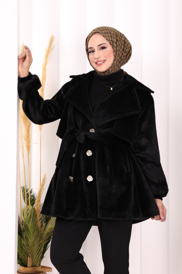 Düğmeli Kaban 70059 Siyah - 5