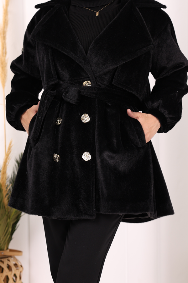 Düğmeli Kaban 70059 Siyah - 7
