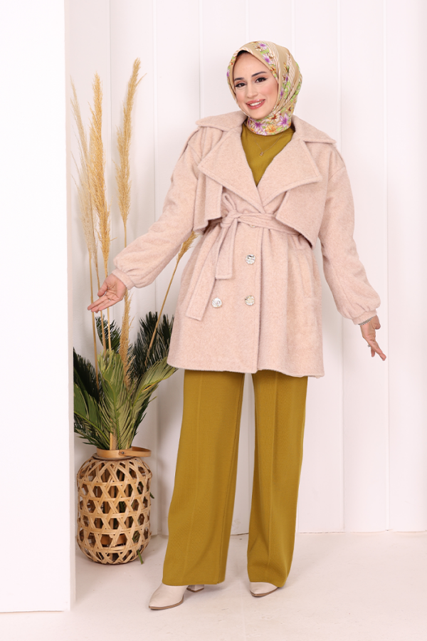 Düğmeli Kaban 70059 Taş - 1