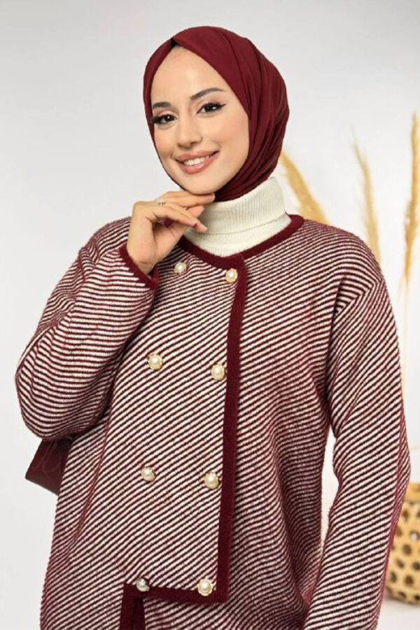 Düğmeli Triko Hırka 18318 Bordo - 4