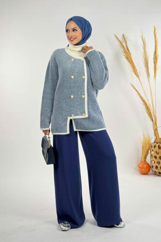 Düğmeli Triko Hırka 18318 Lacivert - Bym Fashion