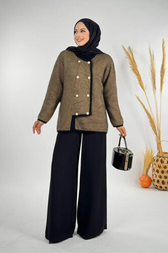 Düğmeli Triko Hırka 18318 Siyah - Bym Fashion