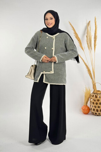 Düğmeli Triko Hırka 18318 Taş - Bym Fashion