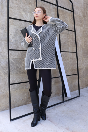 Düğmeli Triko Hırka 18318 Taş - Bym Fashion