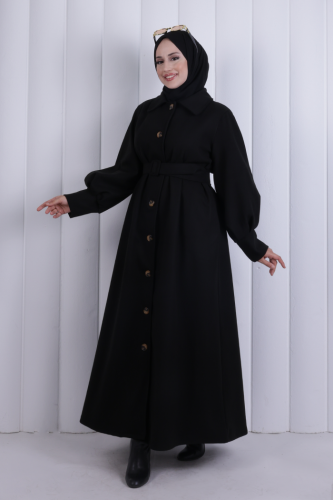 Düğmeli Uzun Kaban 1220 Siyah - 3