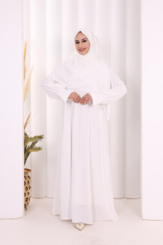 Eşarplı Elbise 6059 Ekru