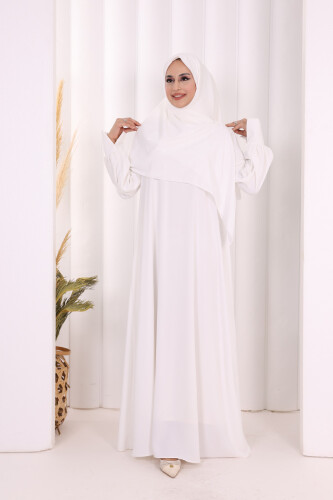Eşarplı Elbise 6059 Ekru - 2