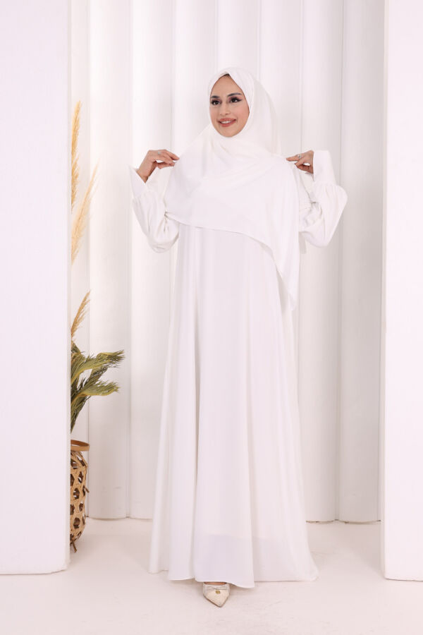 Eşarplı Elbise 6059 Ekru - 2